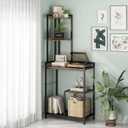 GILLAS 5 Tier Corner Shelf Stand, Freestanding Corner Shelf Unit Bookshelf, Corner Table with Shelf, Tall Storage Organizer Rack for Living Room, Bedroom, Office. Small Space, Metal (Square-shaped-B, Country Rustic)