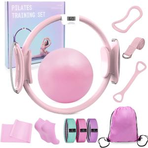 Pilates Kit Pilates Ring Pilates Set Pilates Ball Set Magic Circle Hoop with 3 Resistance Bands Yoga Strap for Home Workouts for Beginners