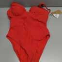 BERLOOK One Piece Swimsuit Women Tummy Control Ribbed Retro Bathing Suits Contrast Trim Knotted Sexy Slimming Swimwear (Red, M)