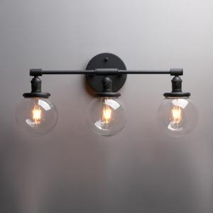Phansthy 3 Light Wall Sconce Bathroom Vanity Light Black Sconce Light Fixture with 5.6 Inches Round Glass Canopy, Black