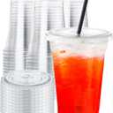 NEEBAKE 150 Sets 9 oz Disposable Plastic Cups With Lids - Clear Drinking Cups, Plastic Cups for Ice Coffee, Smoothie, Cold Drinks