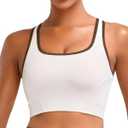 RUNNING GIRL Sports Bras for Women High Support,Seamless Ribbed Longline High Neck Sports Bra Racerback Padded Crop Top Yoga (White, XL)