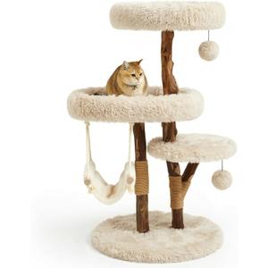 Letkind Modern Cat Tree Tower for Large Indoor Cats, Perches-Natural Solid Wood Cat Tower with Sisal Scratching Post, Perches, Hammock & PlayBalls, Aesthetic Boho Cat Furniture