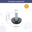 uxcell 30Pcs Adjustable Furniture Feet, M6-18 Thread Galvanized Iron Screw Foot Levelers Screw on Furniture Glide Leveling for Table, Chair, Furniture Legs (Black)