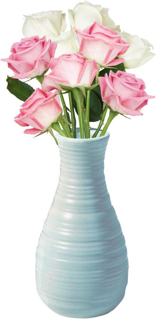 Unbreakable Vase for Flowers, Ceramic Look Plastic Vase for Home Decor, Living Room, Table (Seashell Blue)