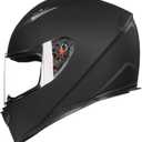 ILM Full Face Motorcycle Street Bike Helmet with Removable Winter Neck Scarf + 2 Visors DOT Model ILM-313 (L, Matte Black)