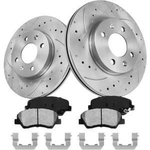 Anpulsero Front Brake Pads and Rotors Kit Compatible with Select Hyundai and Kia Models, Accent/Rio 2012 2013 2014 2015 2016 2017,1.6L,Drilled Slotted Rotors Ceramic Brake Pads 10.1 inch(255.8mm)
