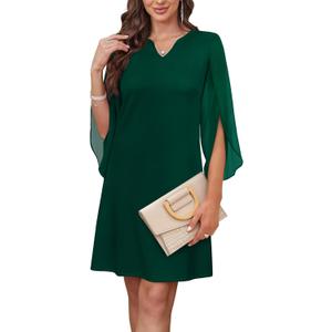 RUMIA Cocktail Dresses for Women Chiffon Sleeve Wedding Guest Dress (XS-3XL) (Medium, 05-dark Green)