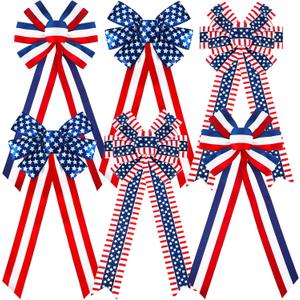 WILLBOND 4th of July Patriotic Wreath Bows, Red White Blue Star Stripe American Flag Bows, Independence Day Memorial Day Patriotic Decorations for Indoor Outdoor Wreath Porch Home Party Decor(6 Pcs)