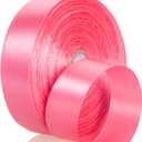 2 x 50 Yards 1 Inch Brink Pink Satin Ribbon, Single Face Polyester Solid Color Craft Fabric Ribbon for Handmade Roses, Gift Wrapping, Bouquets, Wedding, Christmas, and Party Decoration