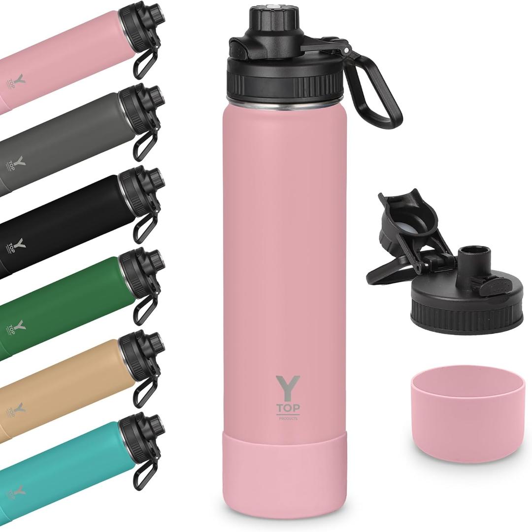 Y TOP Large 24 oz Insulated Stainless Steel Water Bottle 100% Leak & Spill Proof, BPA Free, Vacuum Double Wall Design Keeps Cold 24H / Hot 12H Reusable for Kids & Adults, School Hiking Travel & Sports (Pink)
