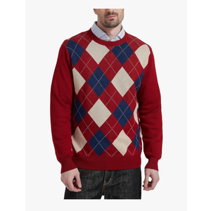 Kallspin Men's Wool Blend Crewneck Sweater Argyle Long Sleeve Pullover Sweater for Casual Or Dressy Wear, Size L Tall