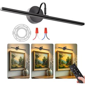 Hardwired Picture Lights for Wall 23.9" LED Wall Art Lights with Remote, 3CCT Dimmable Gallery Art Light for Paintings Poster Light, 15W, 2700K-6500K, 1200LM, Black