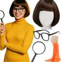 Swooflia Black Bob Wig for Women & Cosplay Accessories - Convenient Set Includes Adjustable Wig Cap, Magnifying Glass, Socks, Cosplay Wig for Halloween, Costume, Party and Daily Use (W2-04)