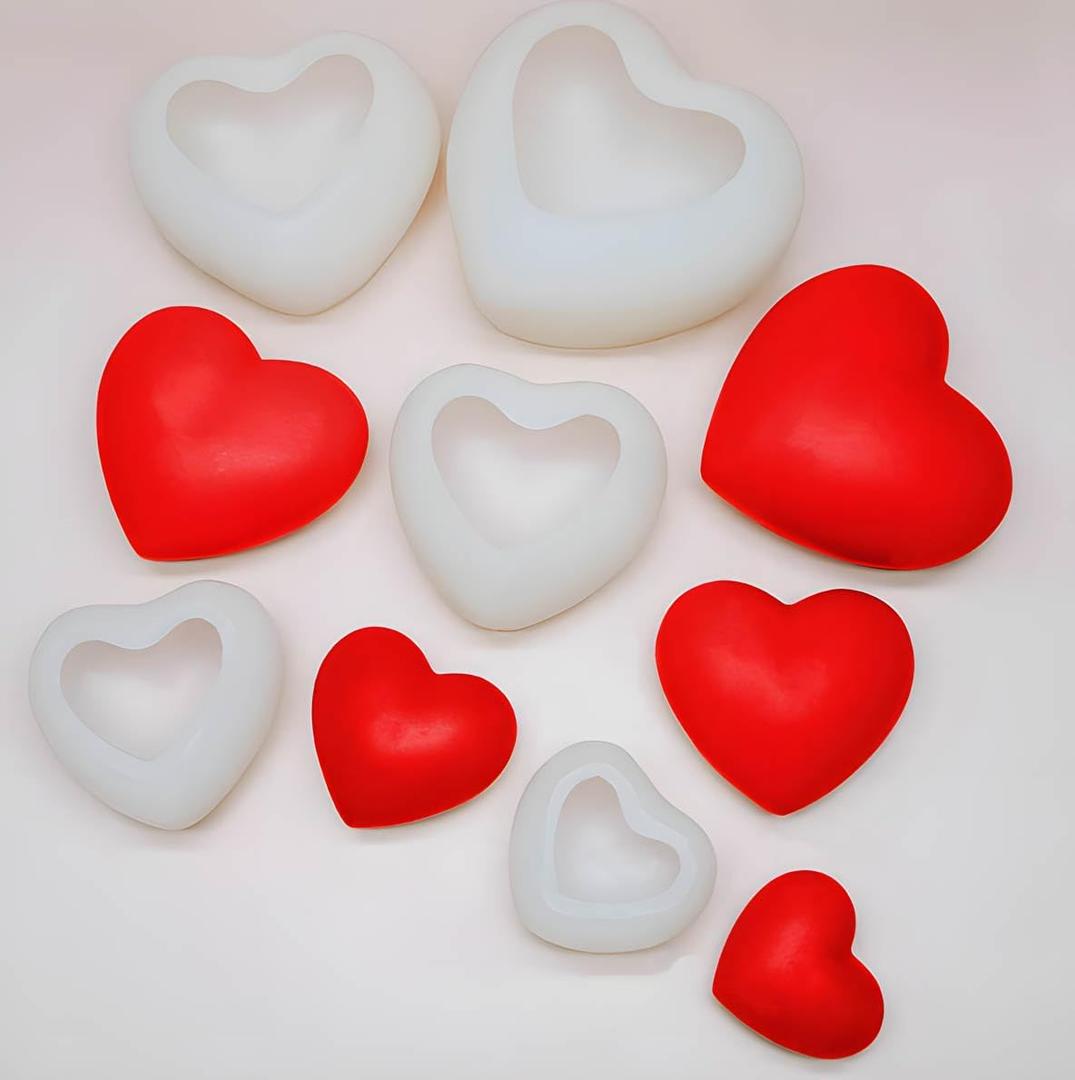 5 Sizes Heart Silicone Mold Candy Molds for Chocolate Bombs, Cookie Decor, Pastry, Cake, Jelly, Valentines Day 3D Heart Shape DIY Casting Craft for Epoxy Resin Art, Candles, Handmade Soap Making