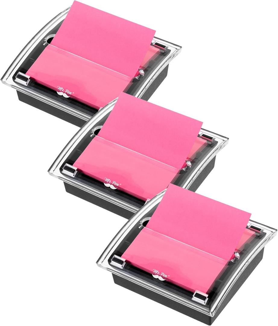 Mr. Pen- Pop Up Note Dispenser, 3" x 3", 3 Pack, Black Base, Clear Top, Sticky Note Dispenser, Sticky Note Holder for Desk