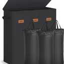 SONGMICS 47.6 Gallon (180 L) Laundry Hamper, 3-Compartment Laundry Basket Sorter with Lid, Labels, Removable Liner Bags, for Bedroom, Ink Black URLH013B01
