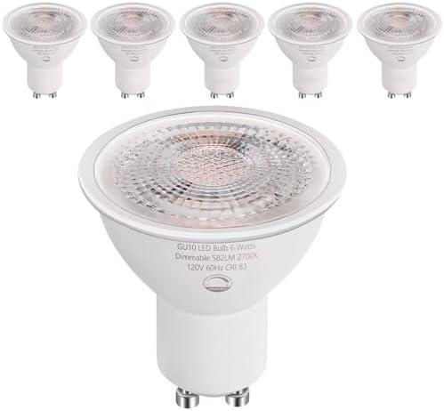 SETEN GU10 LED Light Bulbs 6W Dimmable, 50W Halogen Equivalent, 580 Lumens, 2700K Warm White, Standard GU10 Base for Track Lighting & Recessed Cans 6-Pack