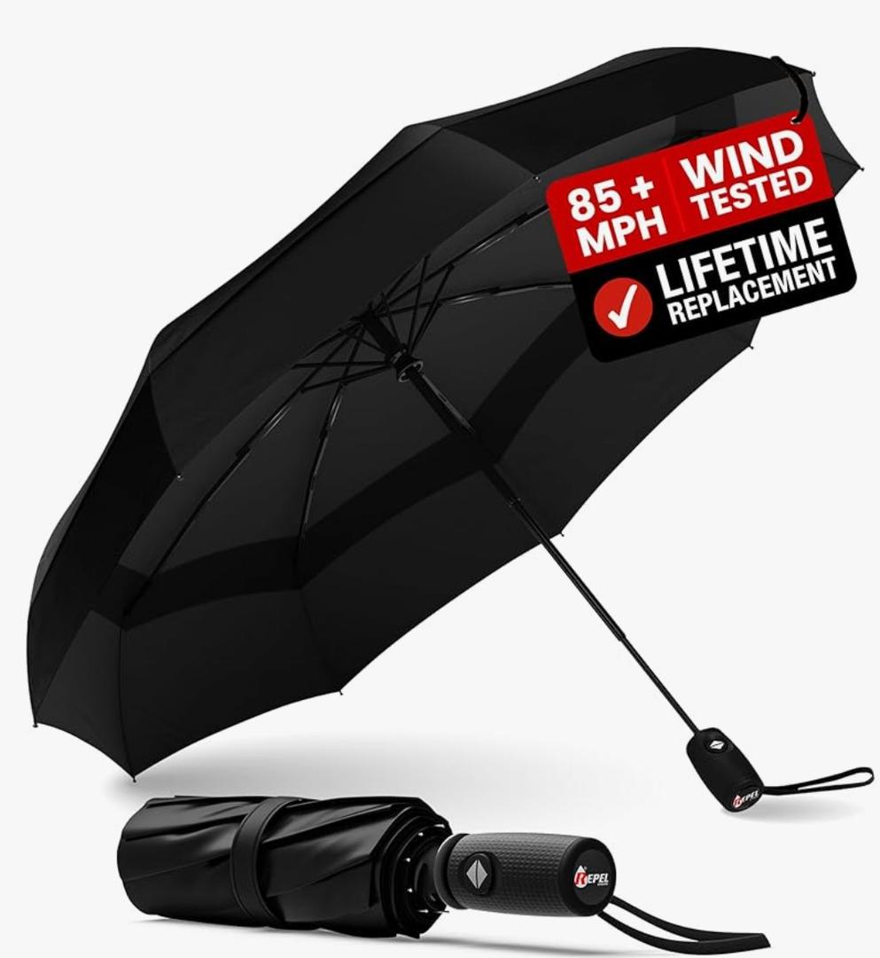 REPEL Windproof Travel Umbrella - Compact & Withstands Winds up to 85MPH , Strongest Premium Auto Folding Umbrella for Rain and Sun - Durable, Light & Portable for Women & Men , Fits Backpack & Cars
