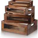 4 Pcs Wooden Nesting Countertop Baskets 4 Size Wooden Storage Box with Handle and Metal Wire Multipurpose Wood Organizer Crate for Fruit Vegetable Kitchen Cabinet Bathroom(Walnut,Small)