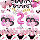 Cute Mouse Birthday Decorations, Oh Twodles Party Supplies Girl 2, Party Decorations for Girls with Includes Happy Birthday Banner, Tablecloth, Cake Cupcake Toppers,Bow Foil Balloon (Color 5)