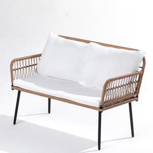  Outdoor Patio Loveseat, 2-seat Patio Couch All-Weather Wicker Rattan Woven Furniture with Thick Cushion Pillows Boho Small Sofa for Garden Porch, Balcony, Lawn and Terrace