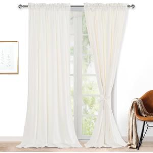 Hiasan Velvet Curtains for Living Room - 108 inches Long Light Blocking Soft Window Drapes Privacy Rod Pocket with Tiebacks for Nursery/Dining Room, Ivory White, 52W x 108L, 2 Panels