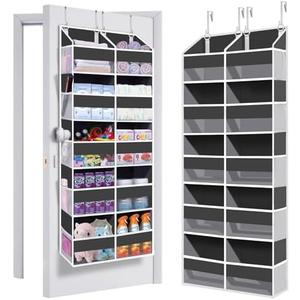 Heavy Duty Over The Door Organizer 5 Tiers, Extra Large Behind Door Storage of 10 Big Front & 10 Mesh Pockets, 80lb Weight Capacity, Hanging Doors Storage Organizer for Closet Bedroom Nursery, Grey