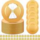 Tanlade 100 Pcs Charger Plates Set Bulk Include 50 Plastic Plate Chargers and 50 Napkin Rings 13" Round for Dinner Table Setting Wedding Baby Shower Decoration(Gold)