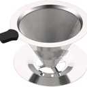 LHUKSGF Pour Over Coffee Dripper，304 Stainless Steel Metal Coffee Filter with Base, Dual-Layer Metal Coffee Filter, Perfectly Filters Coffee Grounds, Convenient and Portable for Outdoor Use