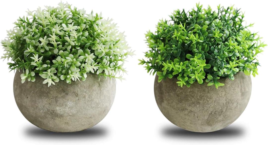 THE BLOOM TIMES 2 Pcs Fake Plants for Bathroom/Home Office Decor, Small Artificial Faux Greenery for House Decorations (Potted Plants)