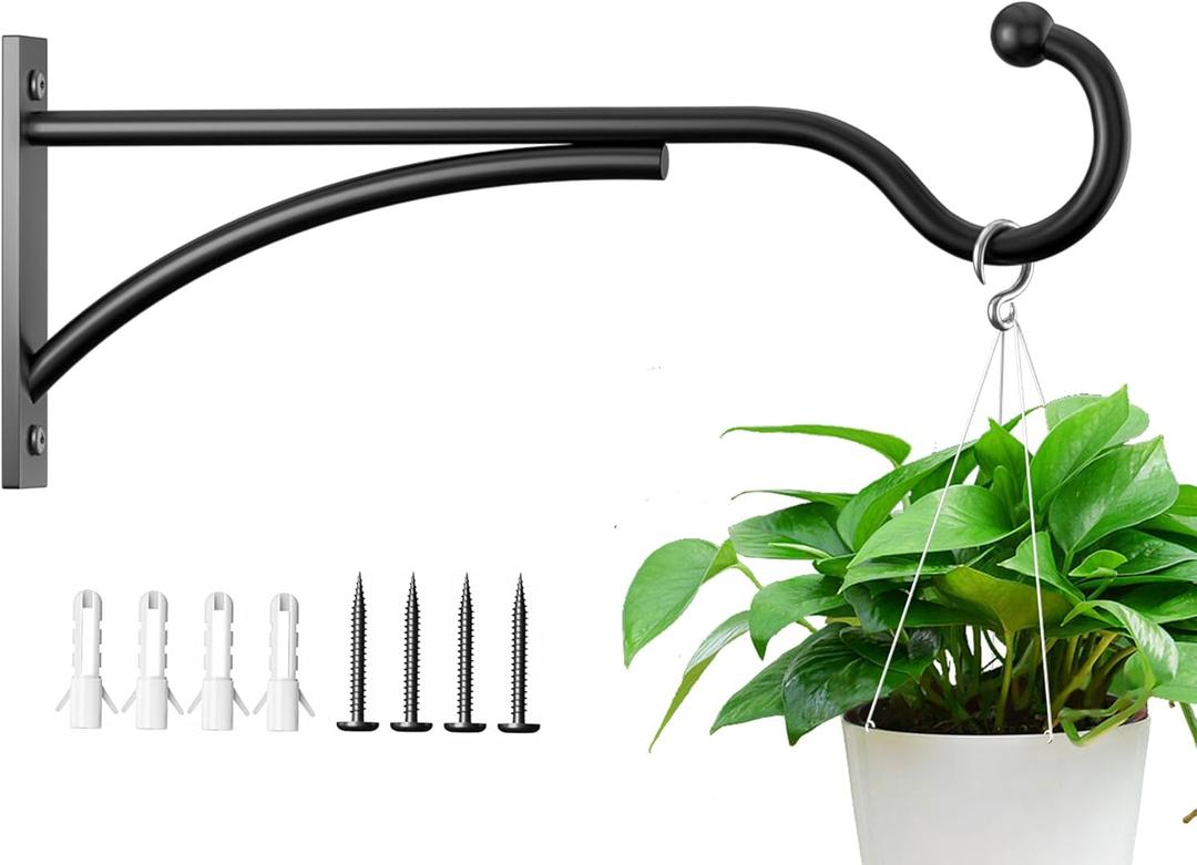 saffruff 11 Inch Heavy Duty Plant Hangers Outdoor, Metal Plant Brackets for Hanging Baskets, Plant Wall Hooks for Bird Feeders, Wind Chimes & Lanterns, Premium Metal Hooks Matte Black, 30lbs Capacity