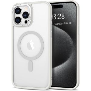 2 x Anuck Case for iPhone 15 Pro Max Case Magnetic Phone Case Compatible with MagSafe, Soft TPU Bumper Hard Translucent Matte Back Slim Fit Shockproof Protective Cover for Men Women Girls - Cream White