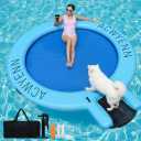 ACWYENN Inflatable Water Hammock Floats for Adults Round Floating Ring Hammock for Lake Pool Beach (8FT Blue with Ramp)