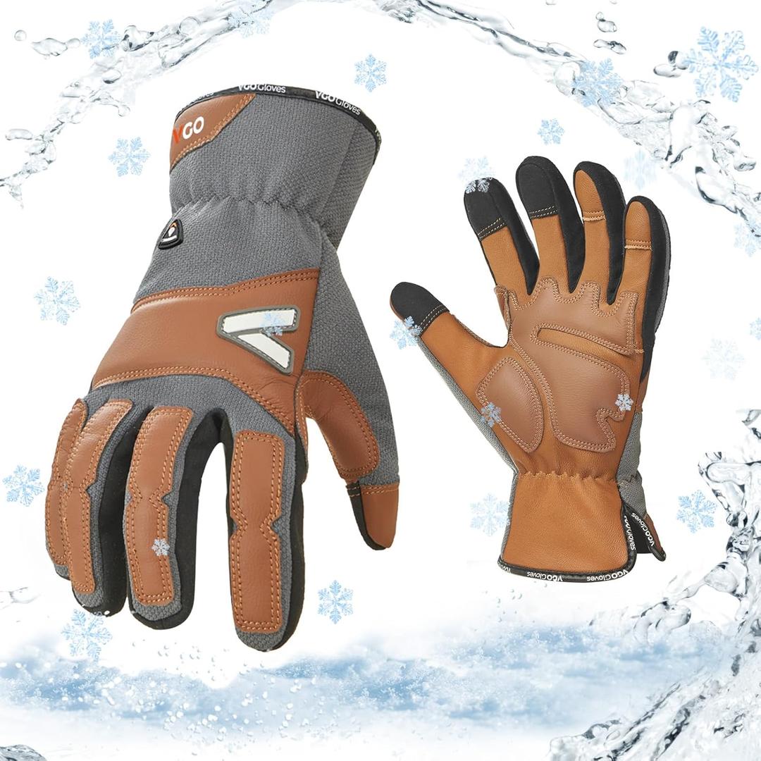 Vgo... Men's Winter Work Gloves,Waterproof Lining,Thorn Proof Safety Gloves,Touchscreen Compatible (Light Gray)