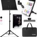 CAHAYA Music Stand for Sheet Music - Dual-use Converts to Desktop Stand Portable& Foldable 31.4-57in Height Adjustable Sturdy to Holds Thick Book or Tablet Include Carrying Bag Sheet Music Folder Clip (Black)