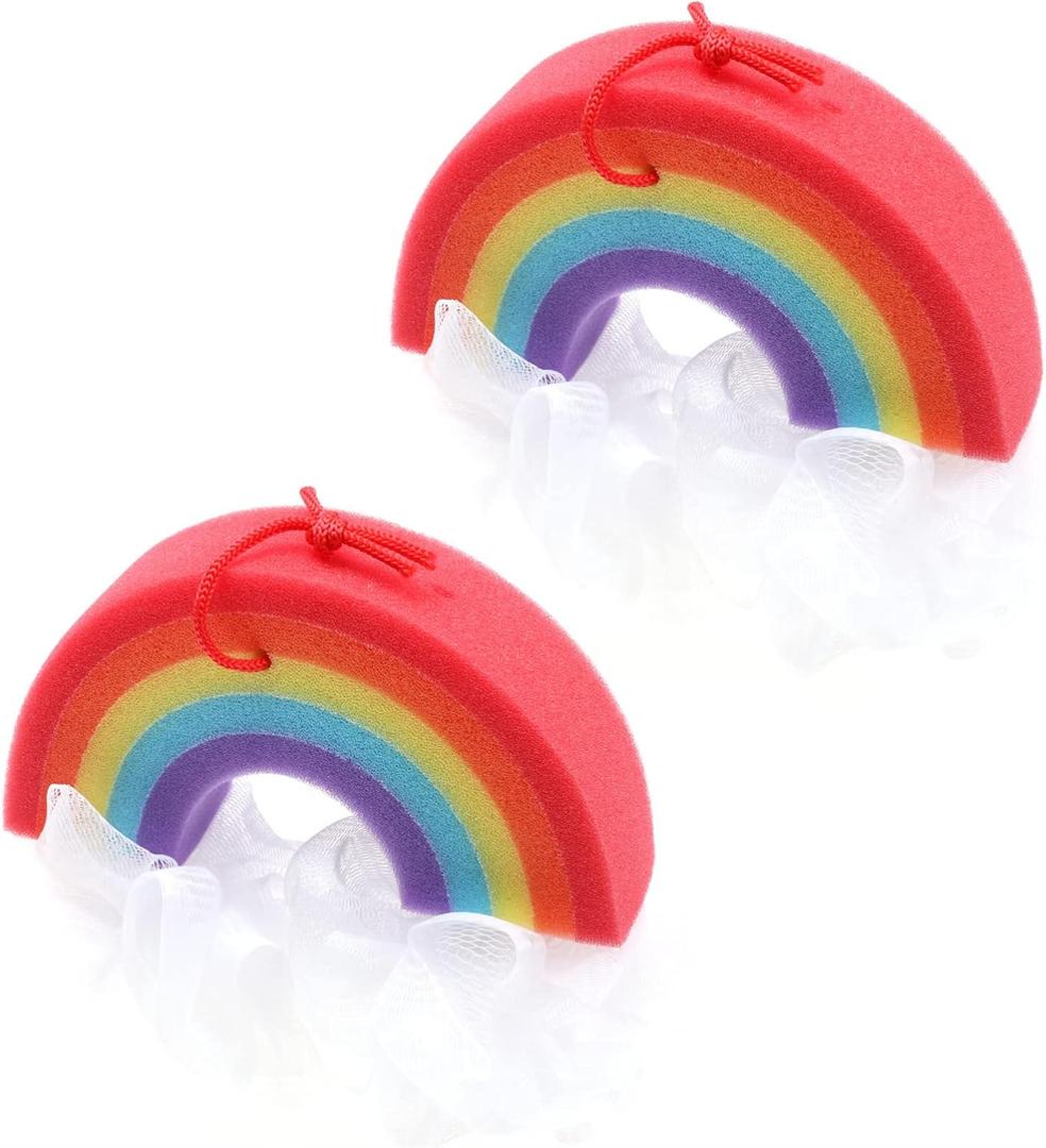 2pcs Rainbow Bath Flowers Skin Exfoliating Scrubbers Gentle Body Skin Cleanser for Boys and Girls Sponge Material