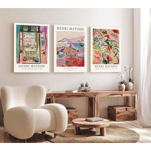 Induslyfe Large Framed Retro Vintage Wall Art Canvas Decor Set of 3, Matisse Wall Art Prints Poster Modern Art, Sage Green Aesthetic Floral Botanical wall art, bedroom living room bathroom 18x24