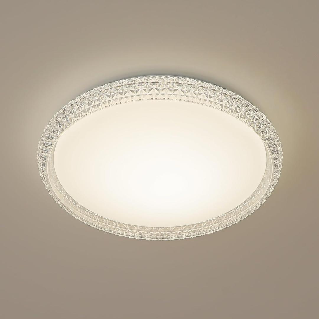 16 Inch Crystal Dimmable LED Flush Mount Light Fixture, 24W Super Bright Modern Lamps, 3000K/4000K/5000K Adjustable Ceiling Lights for Bedroom, Kitchen, ETL Listed