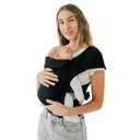 Tushbaby Pearl Wrap Baby Carrier for Newborns 8–20 lbs, Hands-Free Ergonomic Infant Carrier with Storage, Bottle & Wipe Holder, Adjustable Soft Fabric, Black