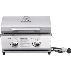 Monument Grills Tabletop Propane Gas Grill for Outdoor Portable Camping Cooking with Travel Locks, Stainless Steel High Lid, and Built in Thermometer
