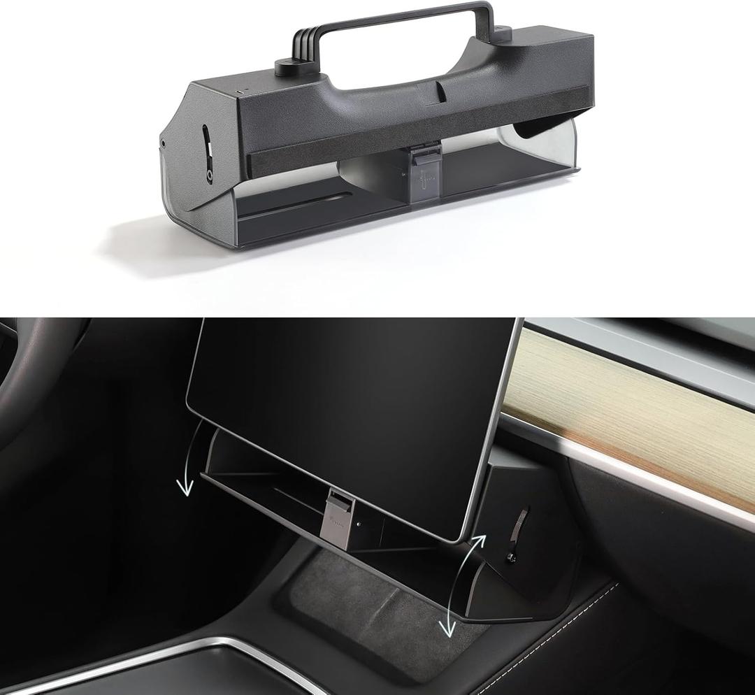 TPARTS Hidden Under Screen Storage Box for Tesla Model 3 Model Y with Open-Close Design, Magnetic Center Console Organizer Dashboard Tissue Sunglass Holder (Standard)