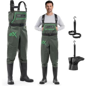Extremus MarshPro Fishing Waders for Men, 100% Waterproof PVC Chest Waders with Slip-Resistant Boots