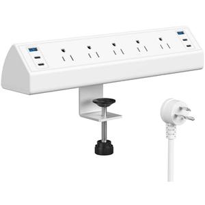 Jgstkcity Desk Clamp Power Strip USB C,40W Total Fast Charging Station,4 PD 20W USB C Ports,Desk Edge Mount Surge Protector,5 Outlets,Fit 1.96" Tabletop Edge,ETL Listed,White