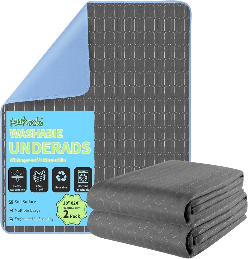 Washable Bed Pads for Incontinence Waterproof Underpads Heavy Absorbency Leakproof, 2 Pack 18" x 24" Reusable Bed Protector for Adults, Kids & Pets  Durable Encased Edge (Dark Gray)