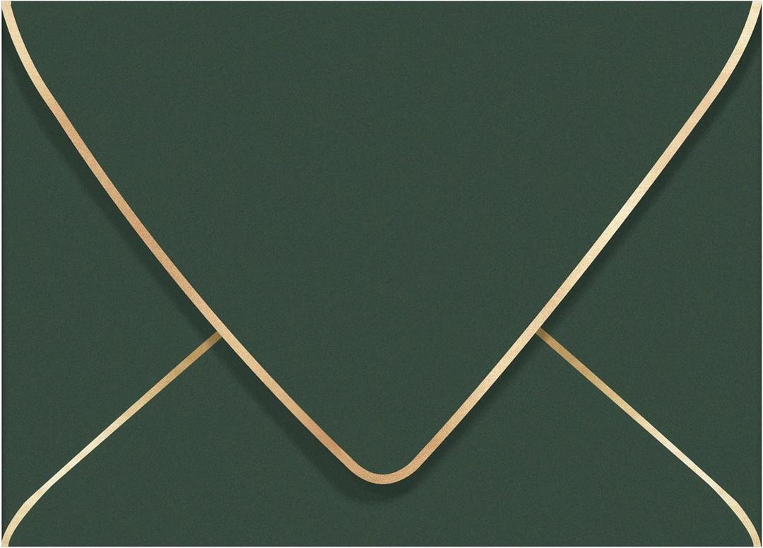 A7 Green Envelopes 50 Pack With Gold Border Christmas Envelopes 5 x 7 - V flap, Quick Self Seal, For 5x7 Cards| Perfect for Weddings, Invitations, Photos, Graduation, Baby Shower (Green)