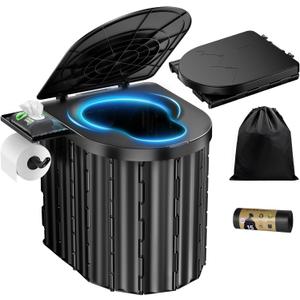 Portable Toilet, Upgraded 15'' toilet With Removable Paper Holder, Camping Toilet With A Load Capacity Of 450 Lbs, Portable Potty for Camping, Hiking, Road Trip, Car, RV, Tent, Beach, Truck Drivers