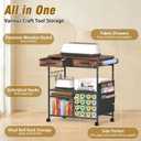 Rolling Craft Cart with 16 Vinyl Roll Holders, Craft Workstation Table with Drawers & Storage, Mobile Craft Cart Compatible with Cricut Machines, with Hooks & Shelves for Craft Room, Home, DIY (Brown)