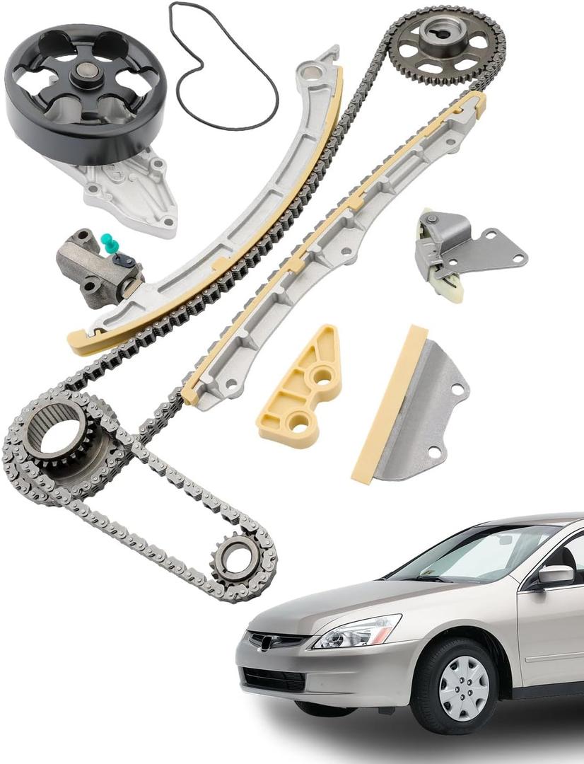 Timing Chain Kit 2.4 L, w/ Water Pump, Compatible with 2003-2007 Honda Accord, 2002-2009 Honda CRV, 2003-2011 Honda Element, 2004-2008 Acura TSX, L4 2354CC DOHC 16V VTEC, Engine Code K24A4 K24A8