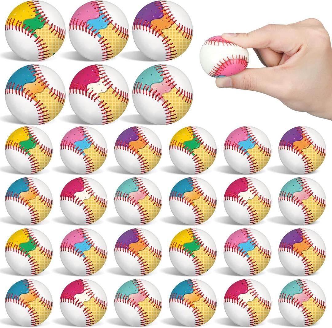 24 Pcs Ice Cream Drip Baseball Stress Balls Party Favors for Boys Girls Kids Fidget Toys Bulk Anxiety Relief Balls for Stress Toy Game Birthday Party Decoration